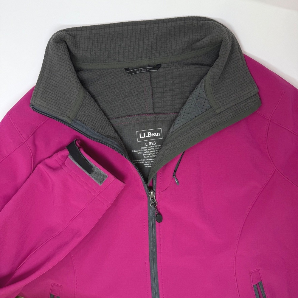 LL Bean Womens Large Reg Pink Discovery Softshell Jacket Full Zip Fleece Lined